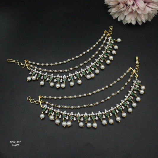 41837 GJ Green 4 Lines Pearls Champaswaralu