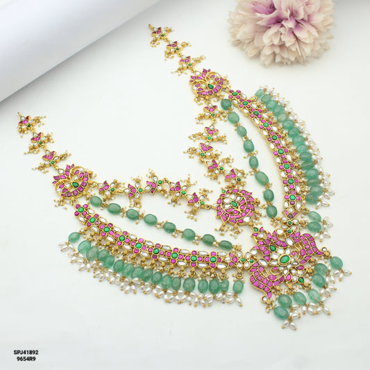 41892  Jadau double peacock 3 layers necklace