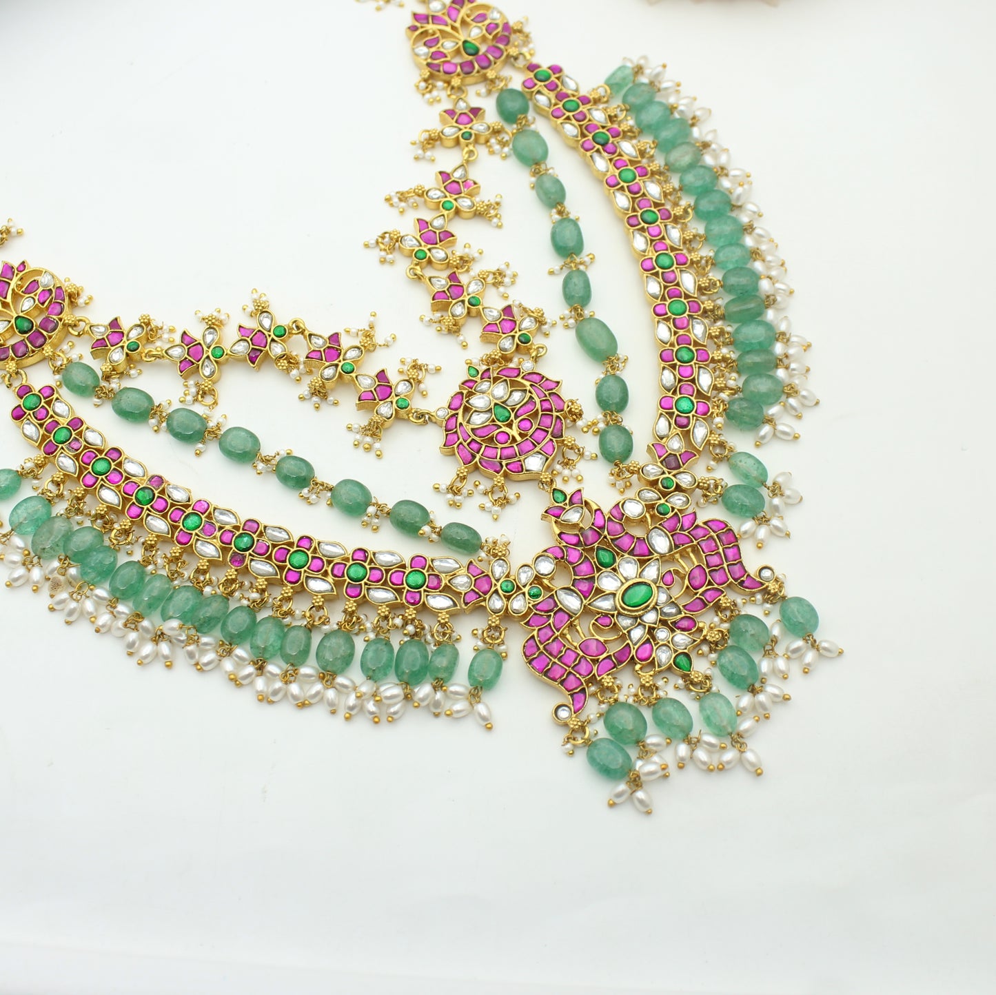 41892  Jadau double peacock 3 layers necklace
