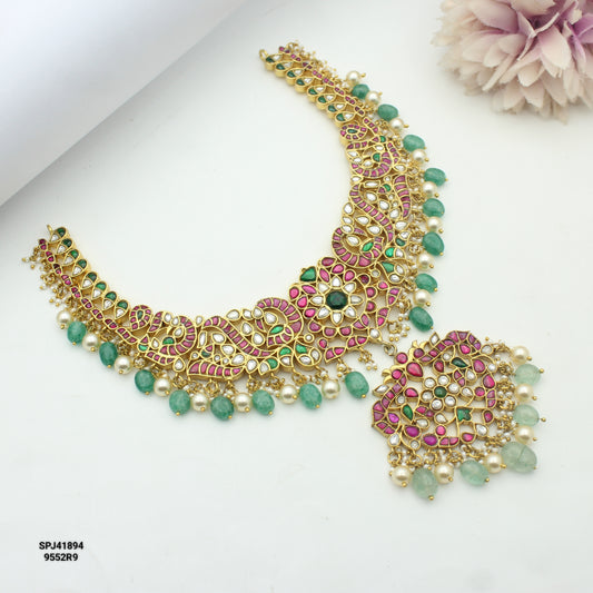 41894 Jadau double peacock short necklace
