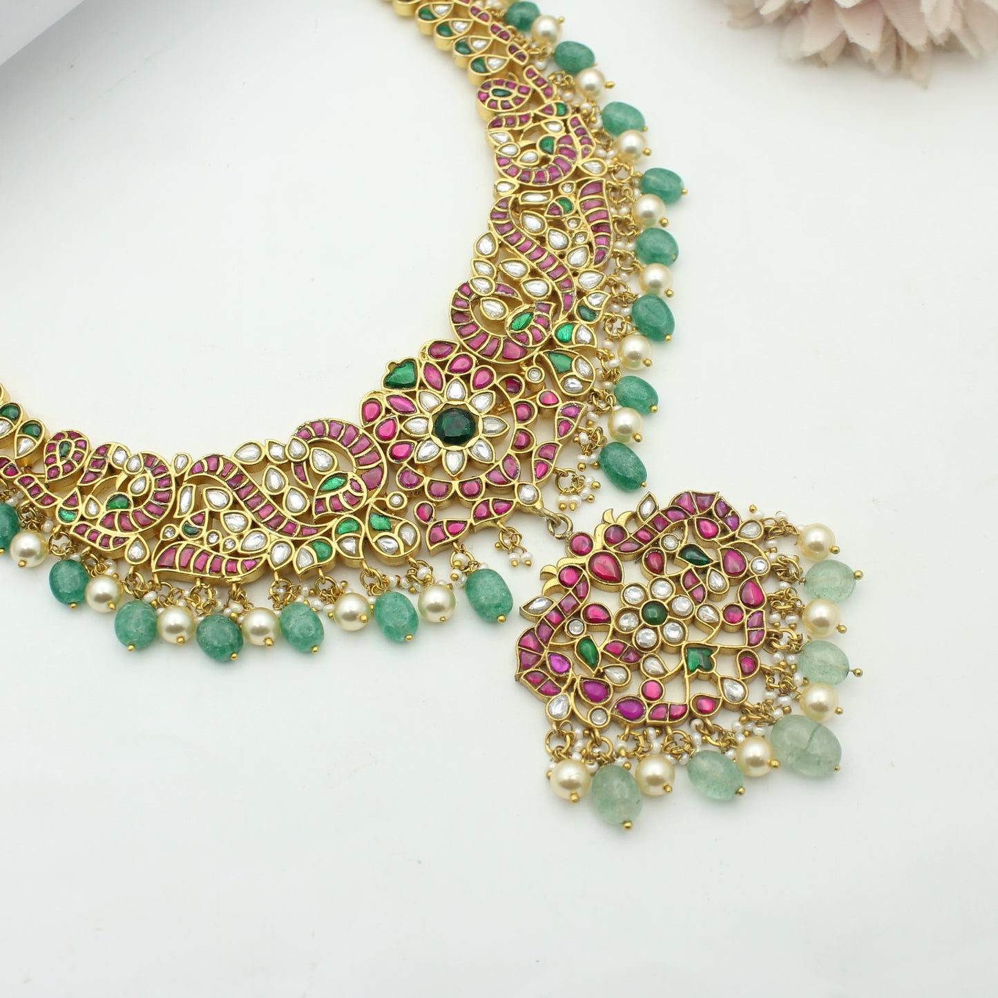 41894 Jadau double peacock short necklace