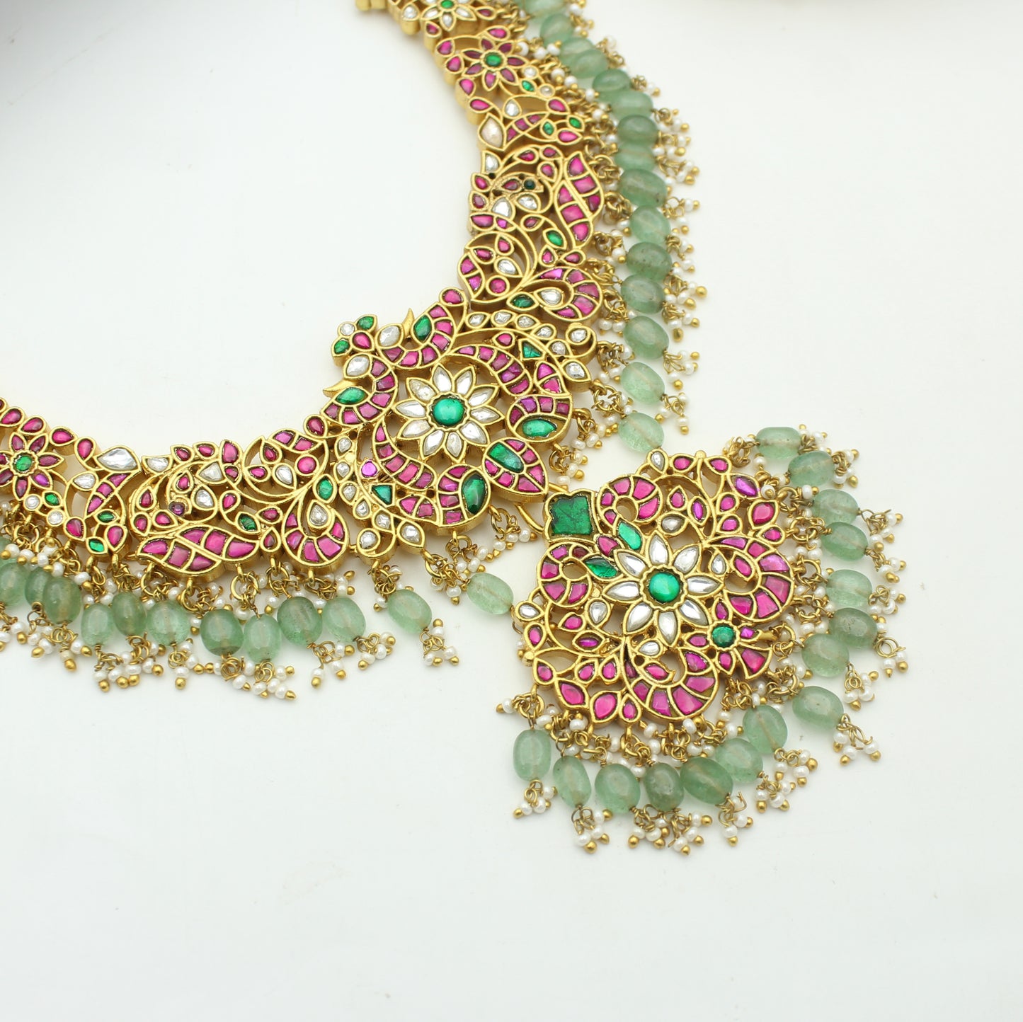 41887  Jadau double peacock flower pattern short necklace