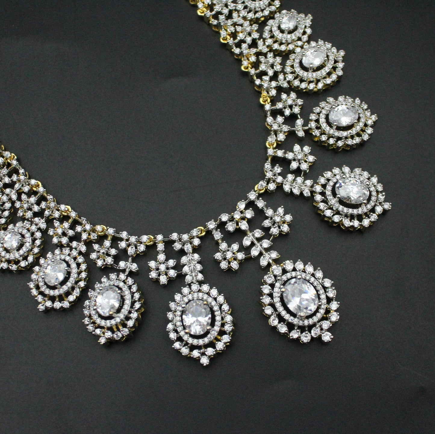 41882 GJ Full White Fancy Necklace Set With Screw Back Earrings
