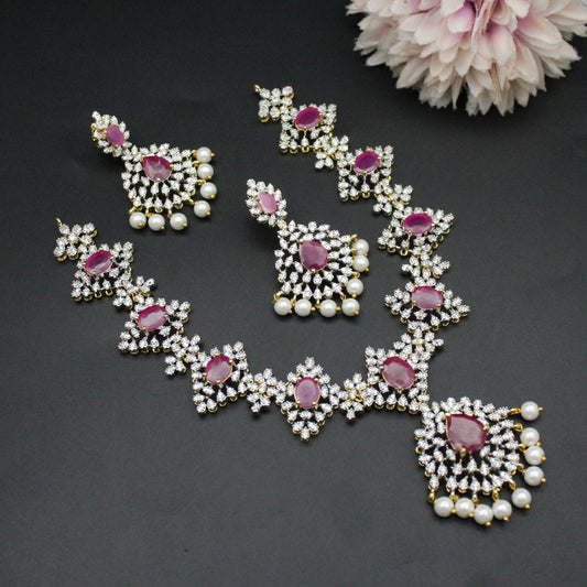 41916 GJ Red Short Fancy Necklace Set With Screw Back Earrings