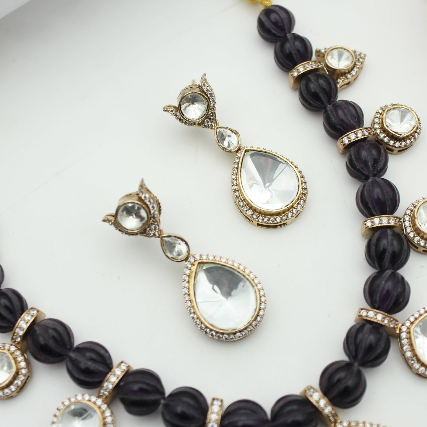 Victorian Moissanite With Pumpkin Beads With Push Back Earrings