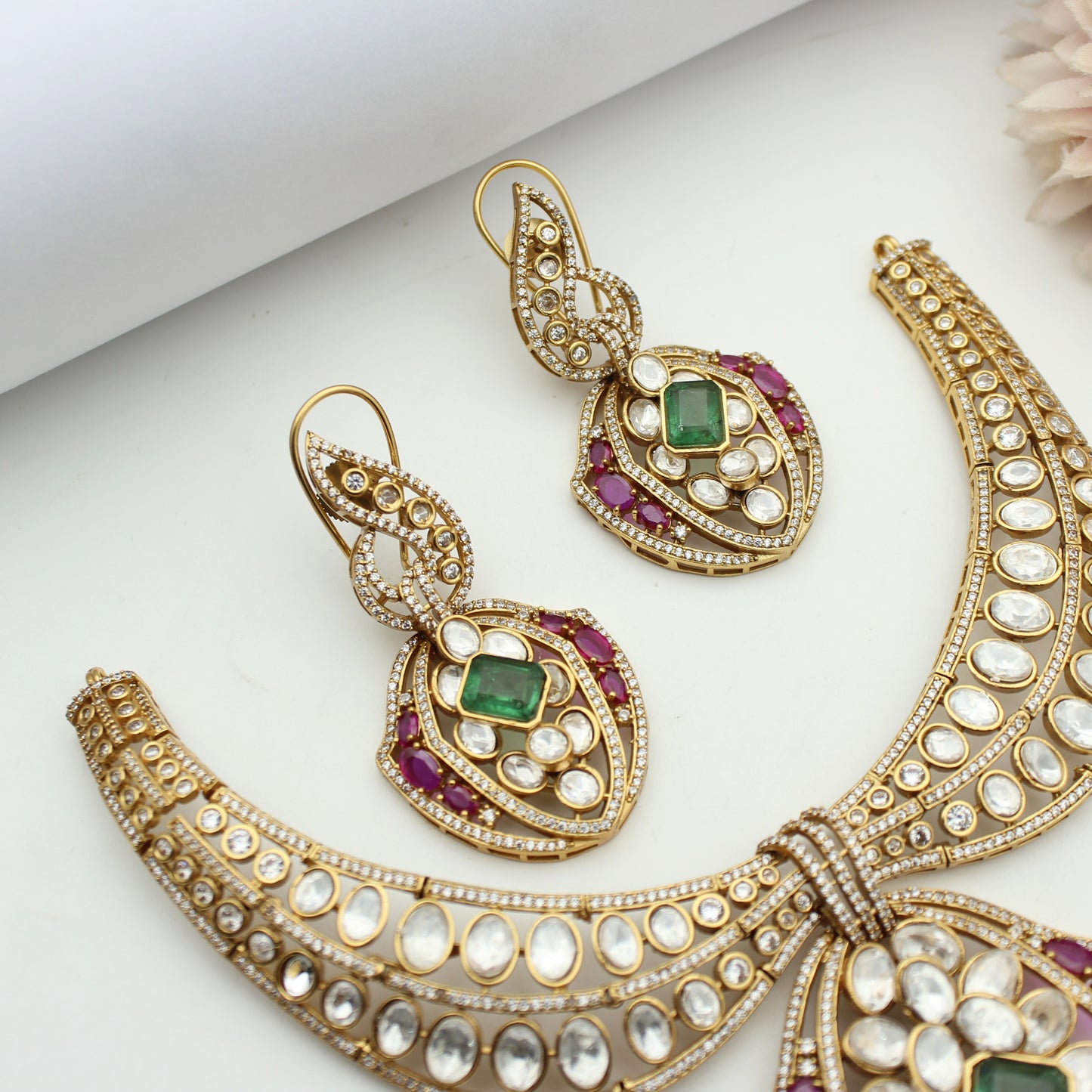 Victorian heavy bridal Moissanite Kante With Push Back Earrings