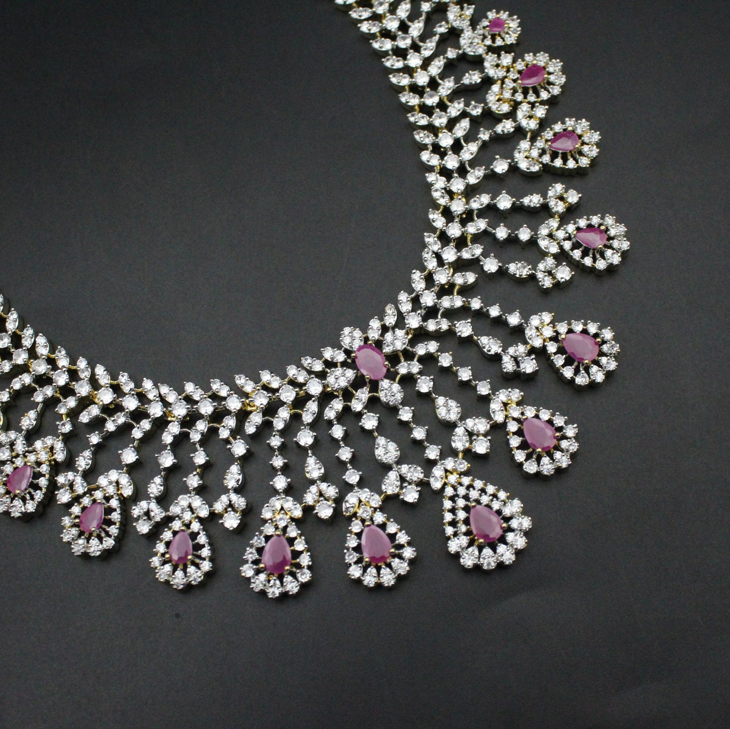 41841 Diamond replica bridal necklace with Ruby stones and screwback earrings