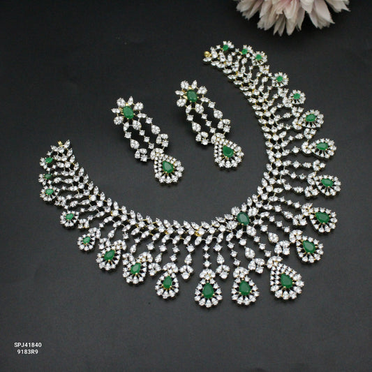 41840 Diamond replica bridal necklace with screwback earrings
