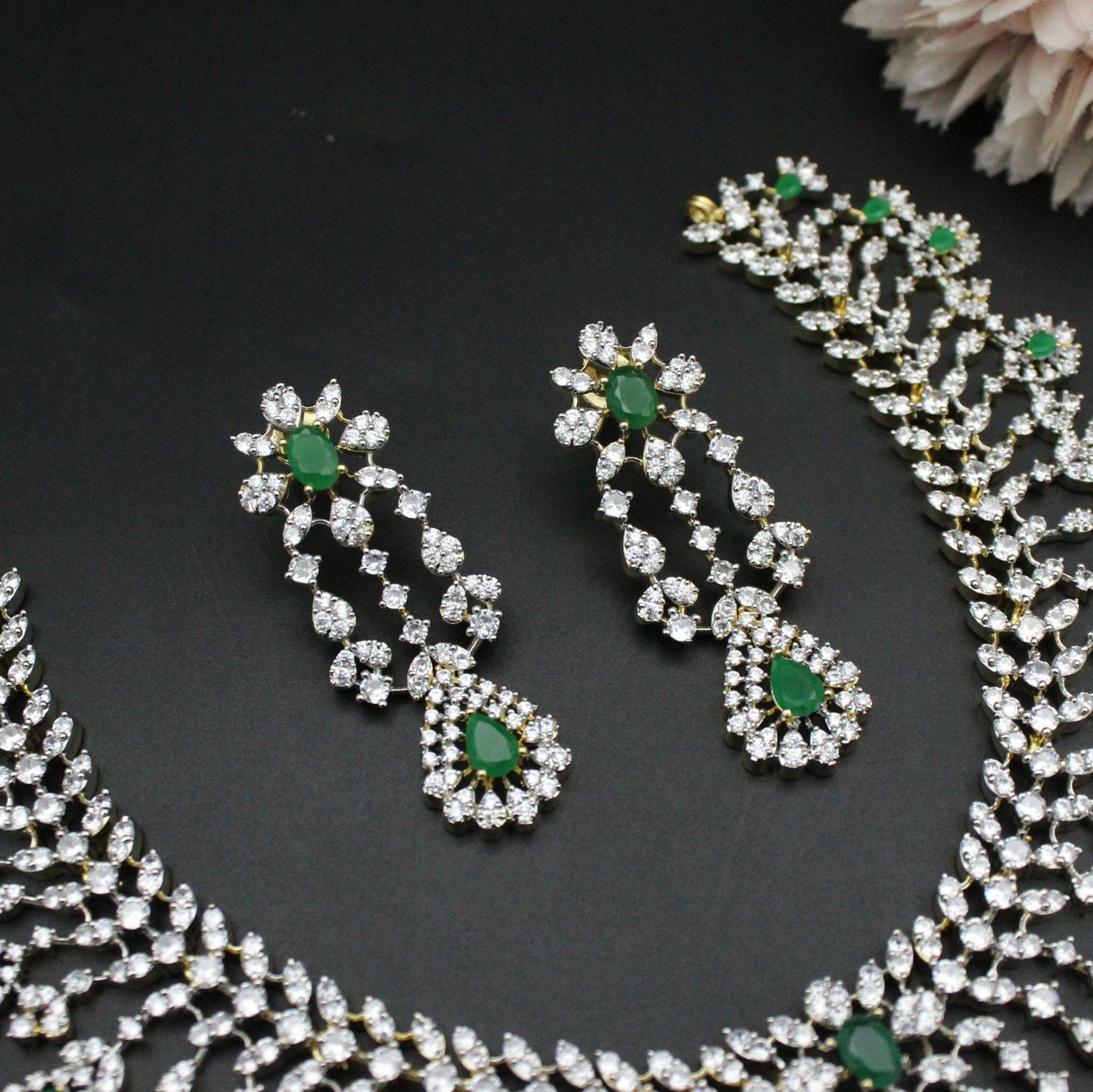 41840 Diamond replica bridal necklace with screwback earrings