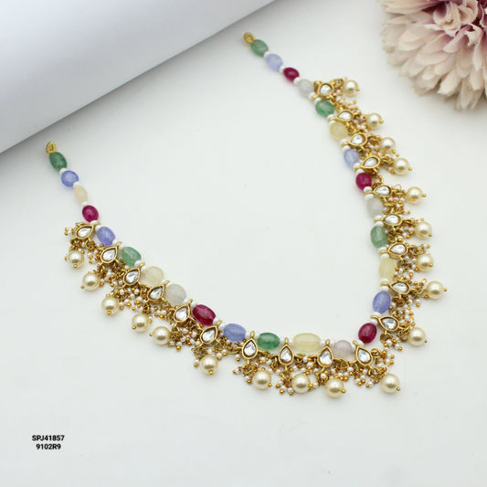 41340/41857 Navratna handmade jadau drops necklace for any occasion