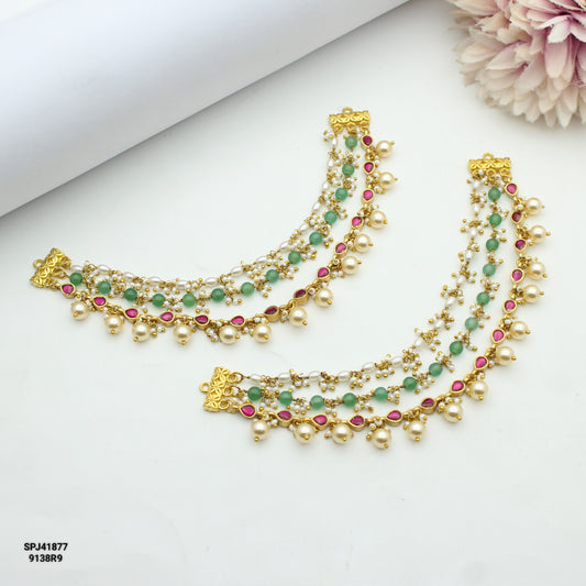 41877 Jadau Champaswaralu Green And White Beads