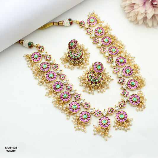 41932 Jadau Bottumala Necklace Set Short With Push Back Earrings