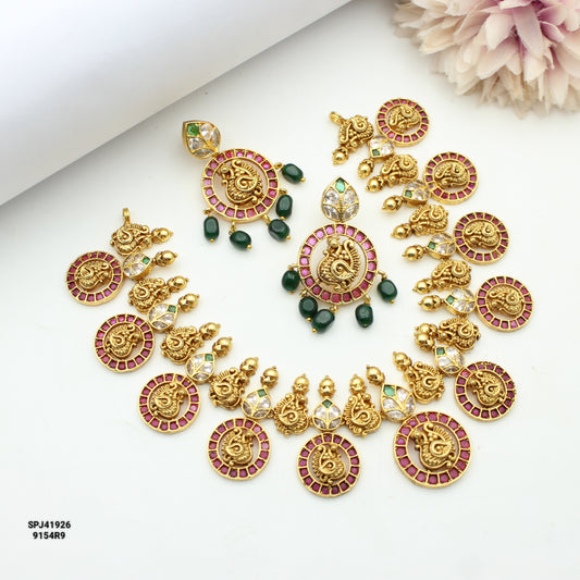 41926 Peacock Bottumala Short Necklace Set With Screw Back Earrings