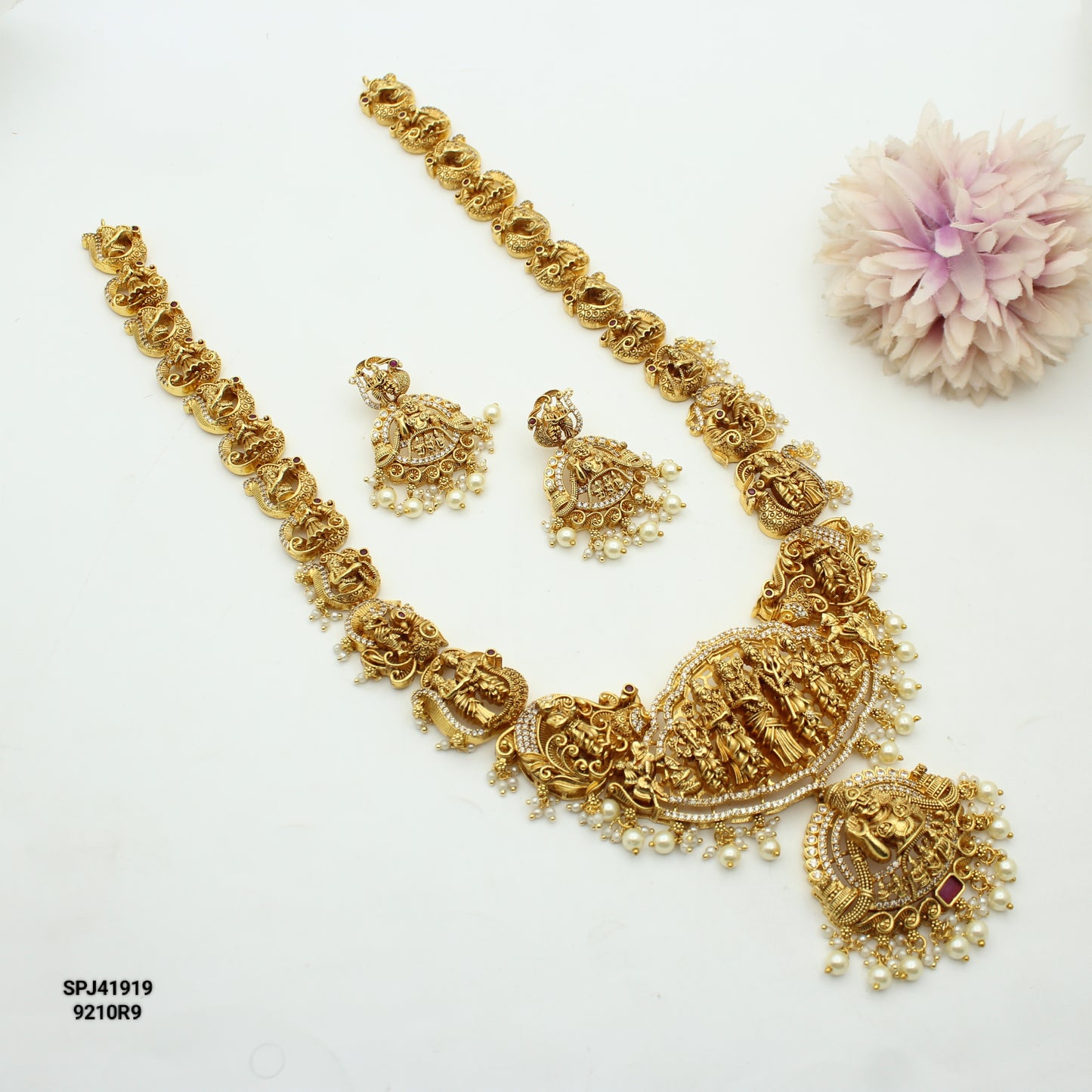 41919 Shiva Parvathi Kalayanam Necklace Set Long With Screw Back Earrings
