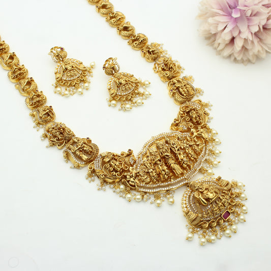 41919 Shiva Parvathi Kalayanam Necklace Set Long With Screw Back Earrings