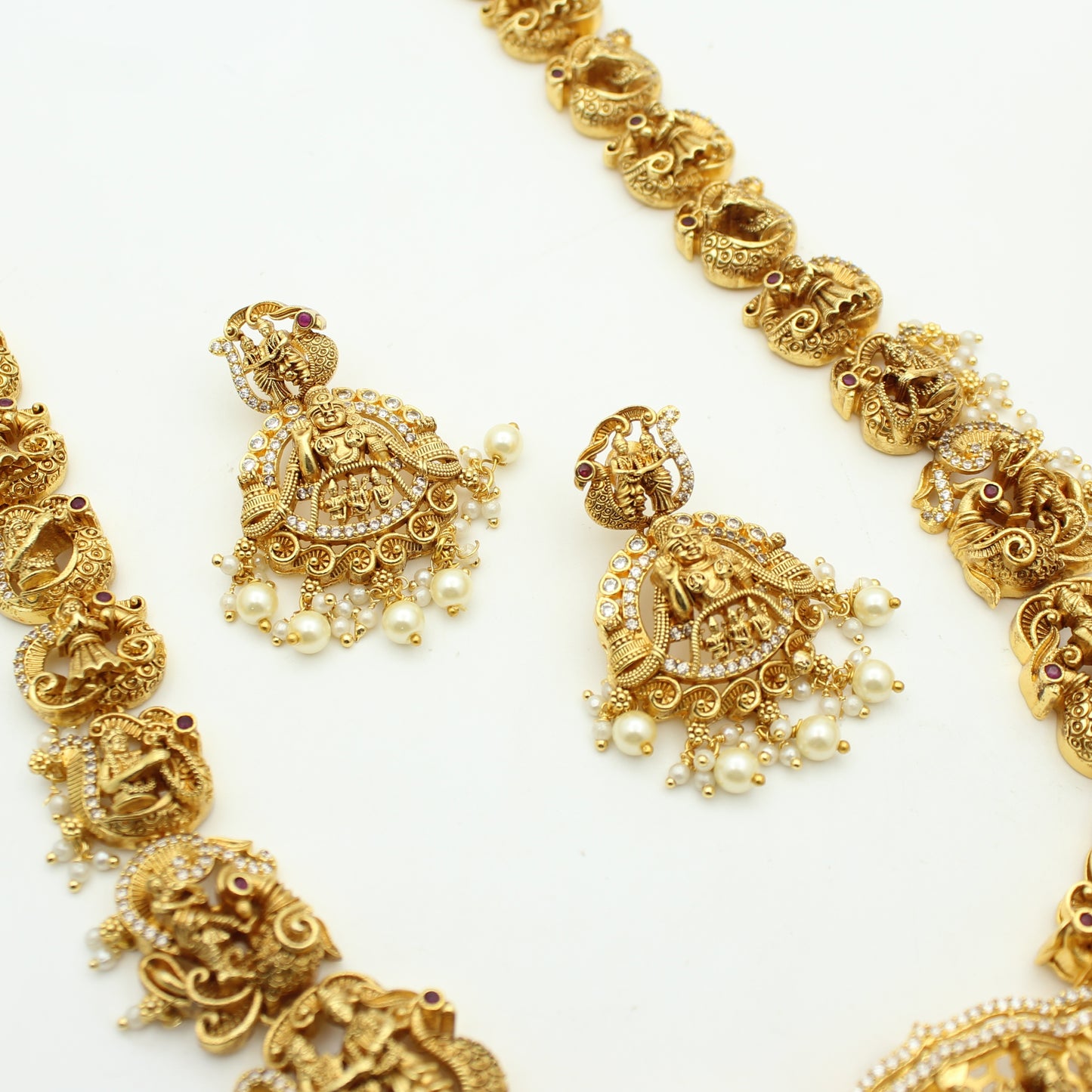 41919 Shiva Parvathi Kalayanam Necklace Set Long With Screw Back Earrings
