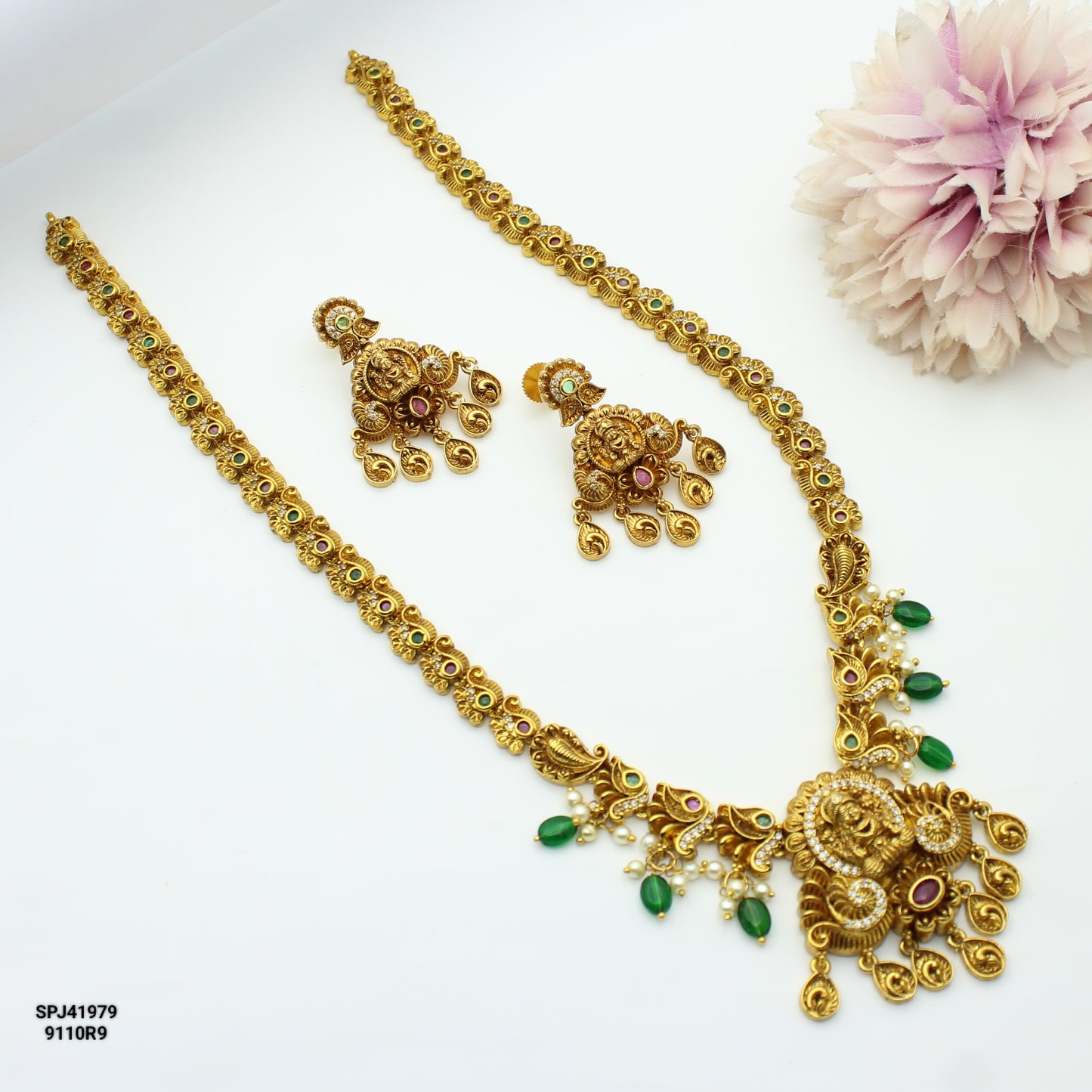 41979 Nakshi laxmi gold drop with push back earrings