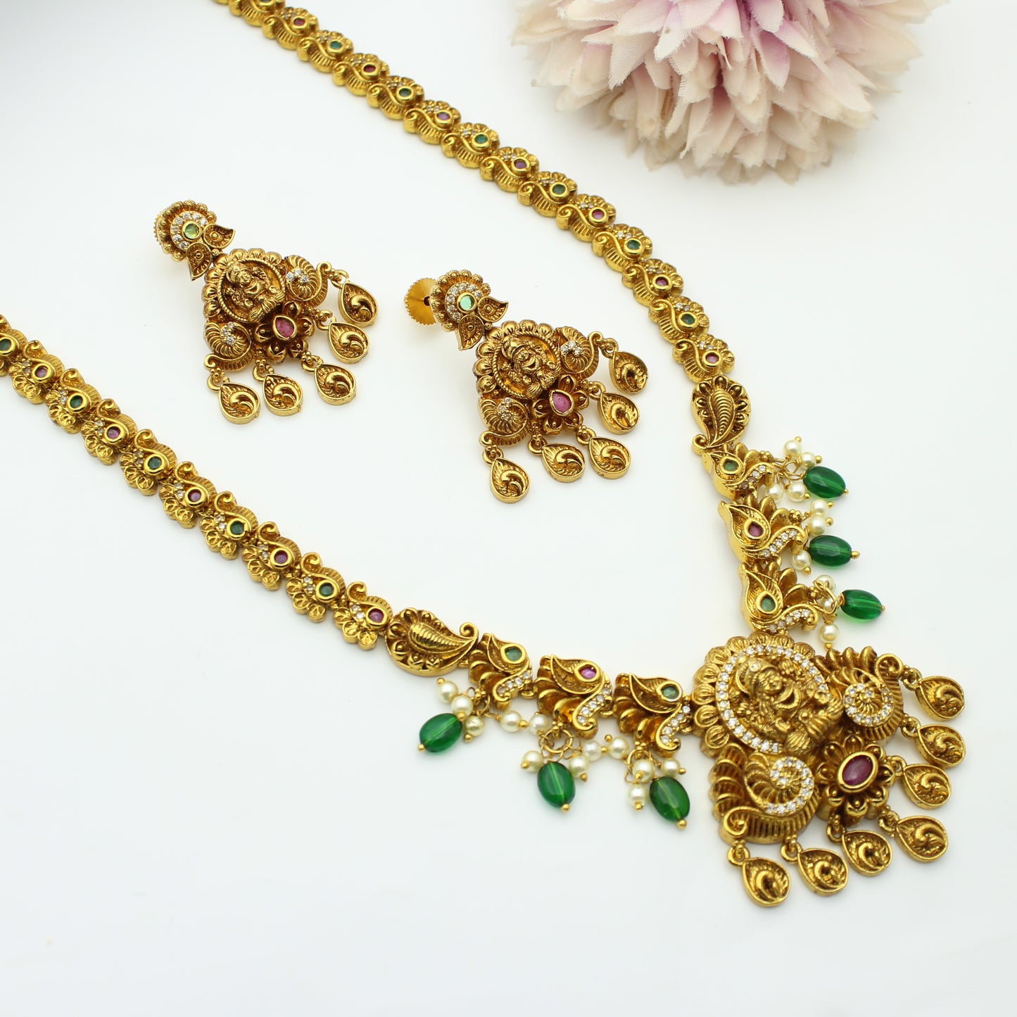 41979 Nakshi laxmi gold drop with push back earrings