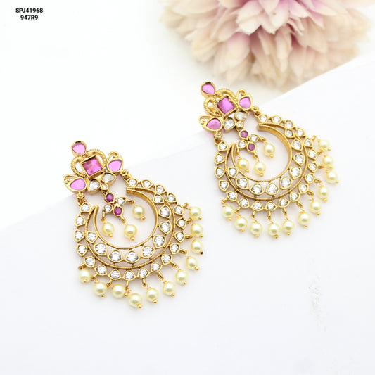 41968 Pota Stone Chandbali Red Heavy