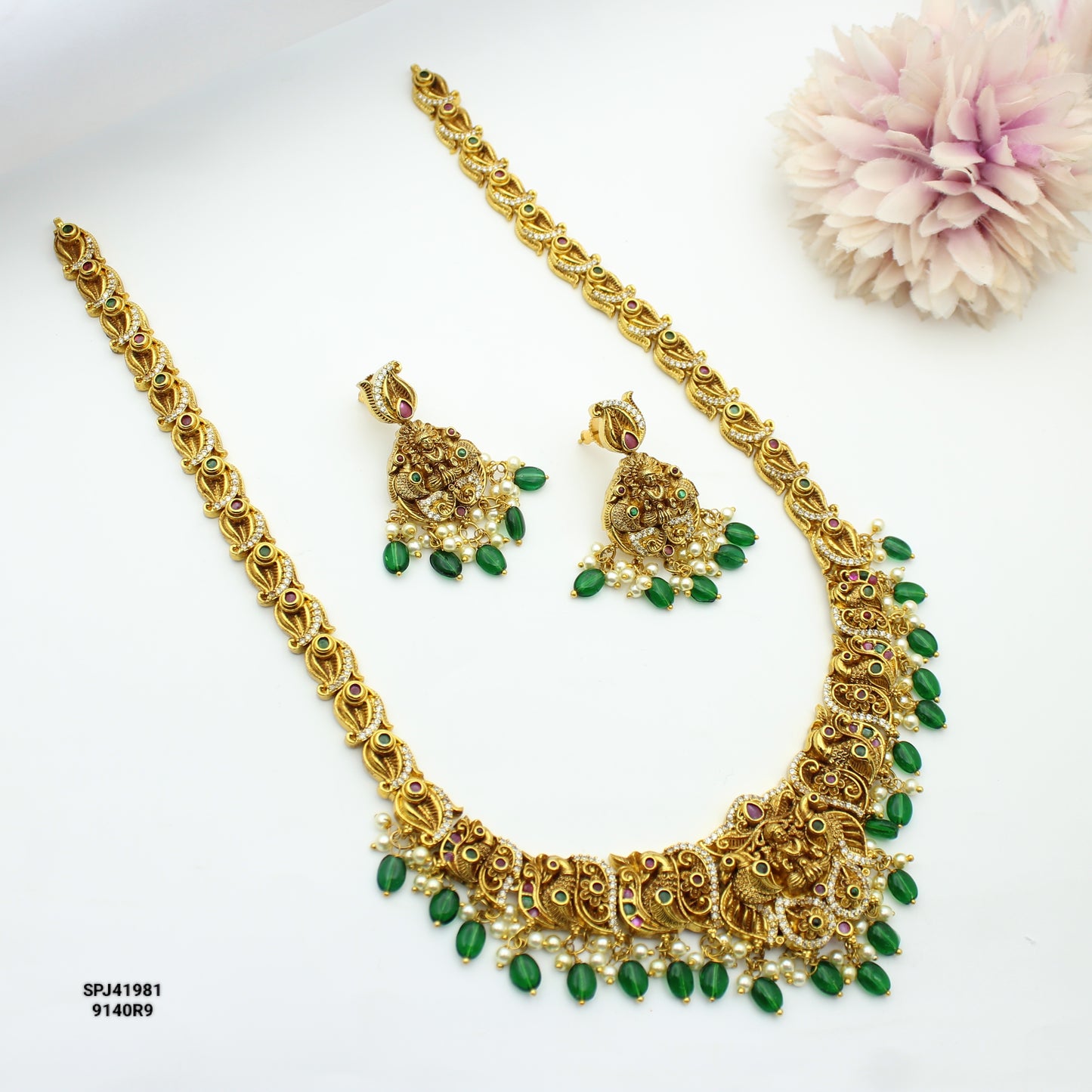 41981 Nakshi long laxmi necklace with push back earrings
