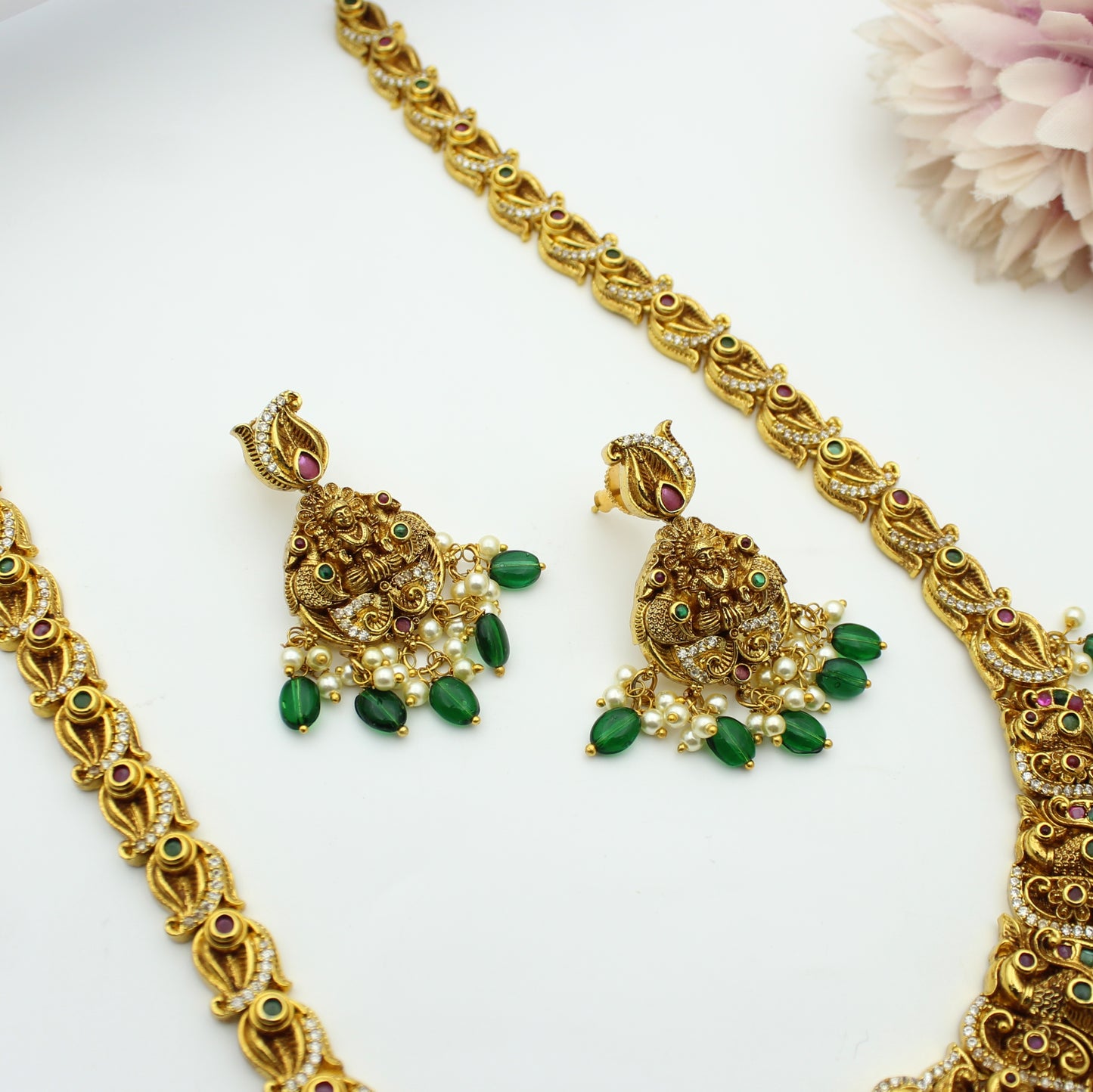 41981 Nakshi long laxmi necklace with push back earrings