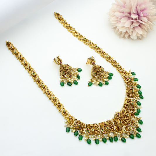 41981 Nakshi long laxmi necklace with push back earrings