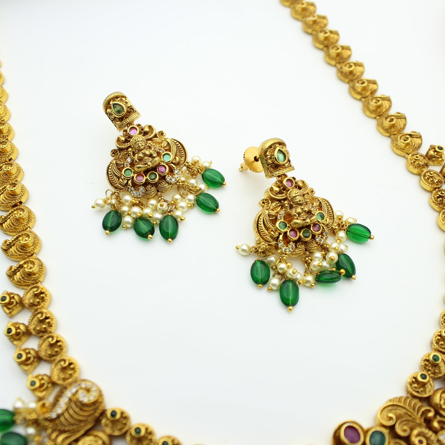 41985 Nakshi Laxmi Peacock Long Necklace Set