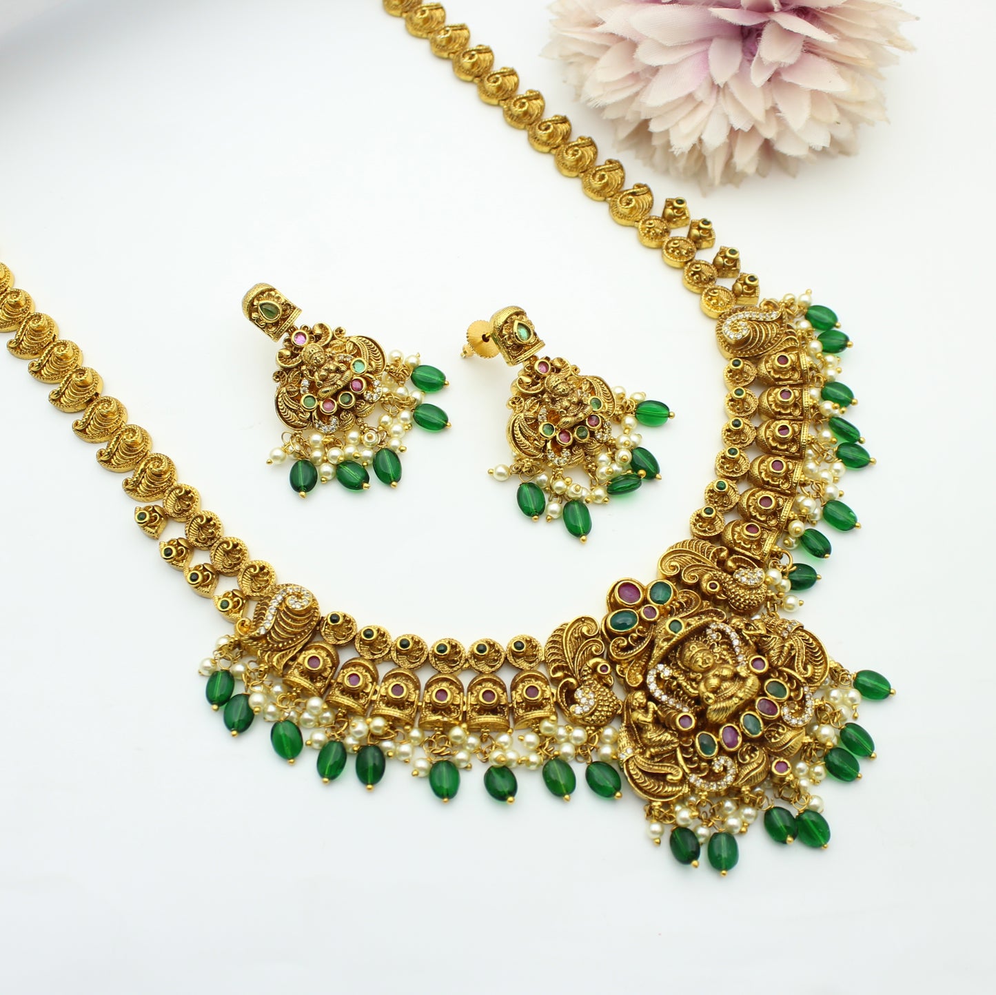 41985 Nakshi Laxmi Peacock Long Necklace Set