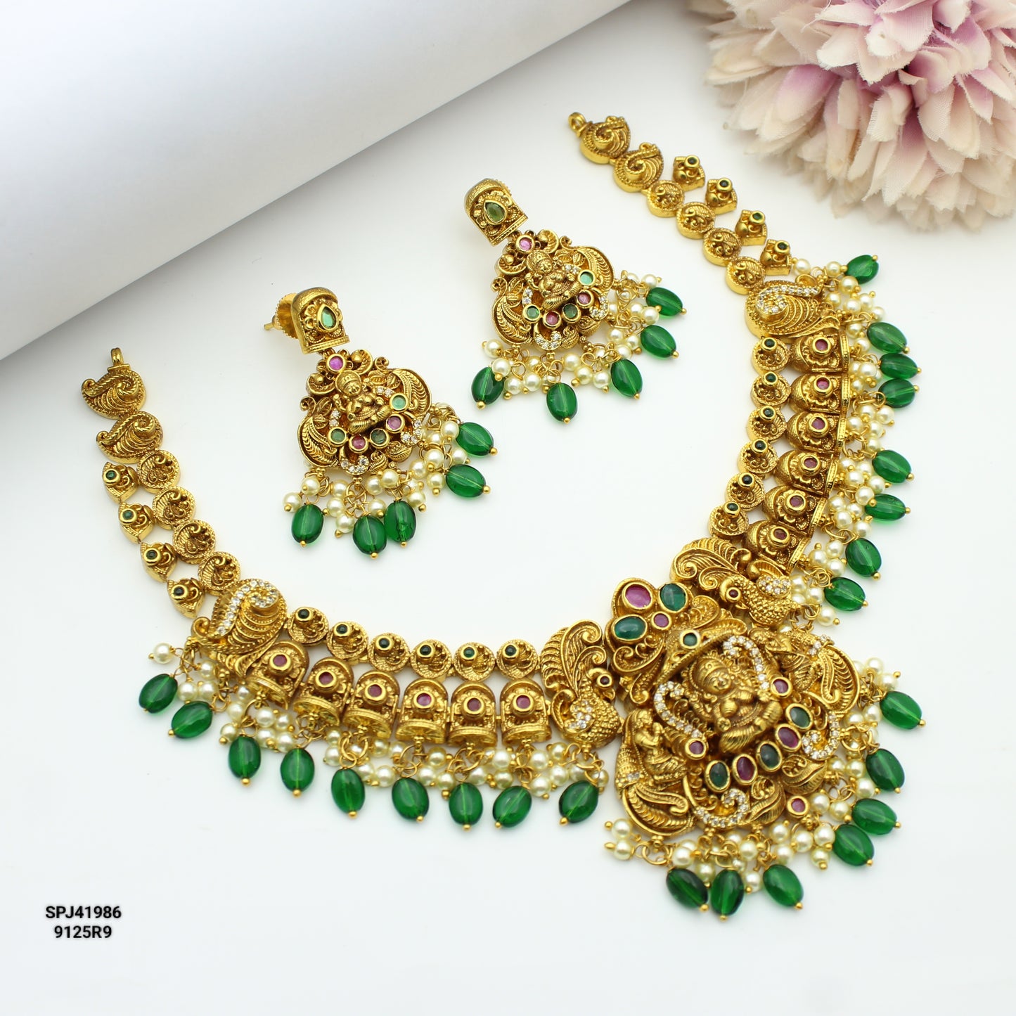 41986 Nakshi Laxmi Peacock Short Necklace Set