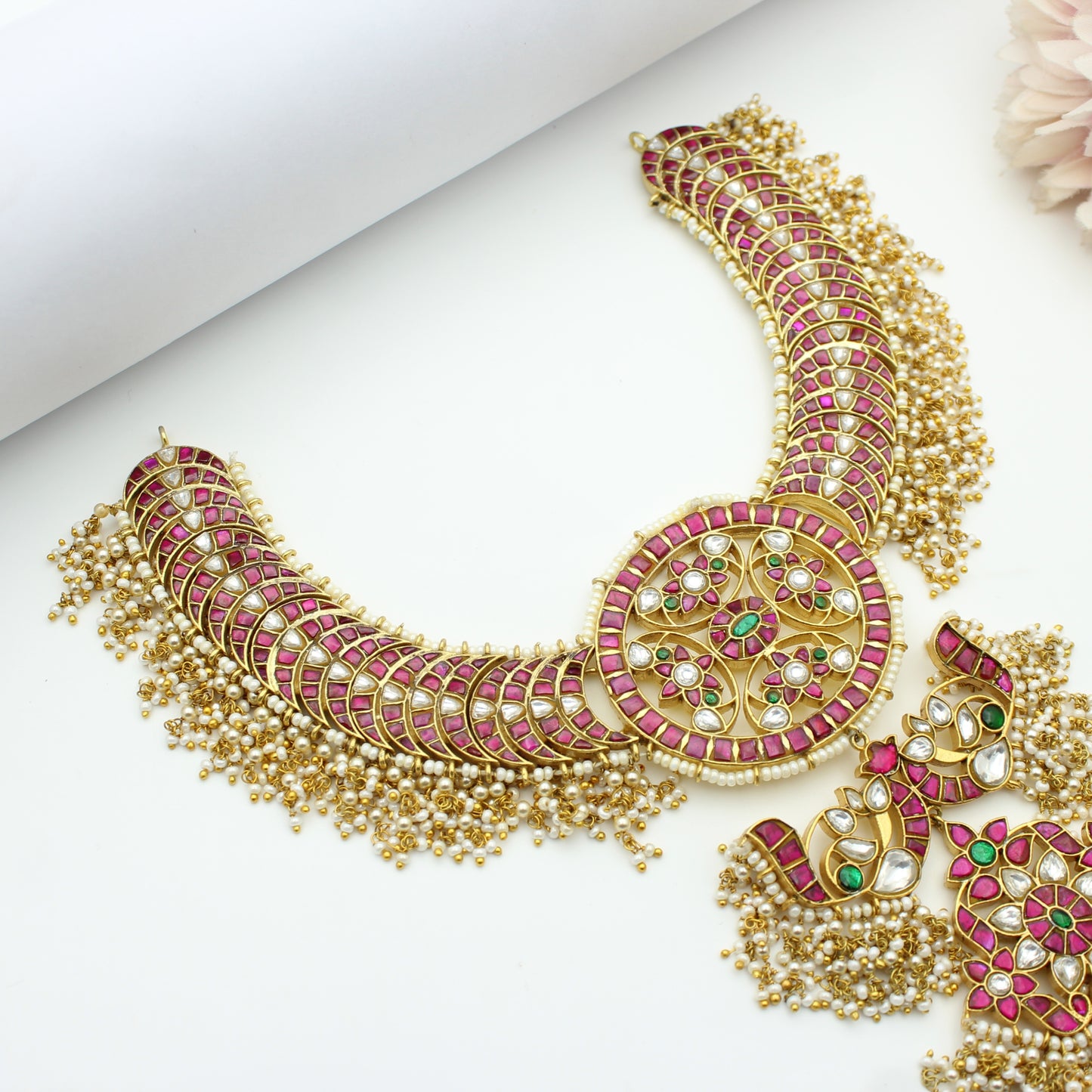 Handmade Jadau Kundan Tusi necklace with guttapusalu
