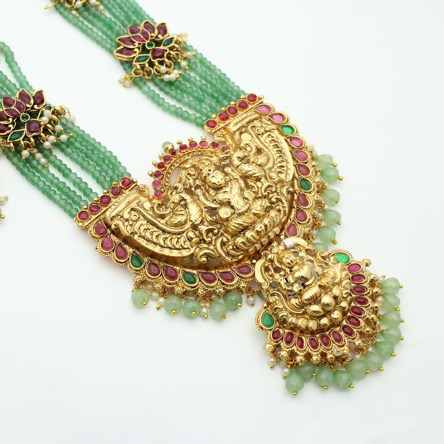 6 Lines Onex Beads Rani Haar With Lotus Pendant Set