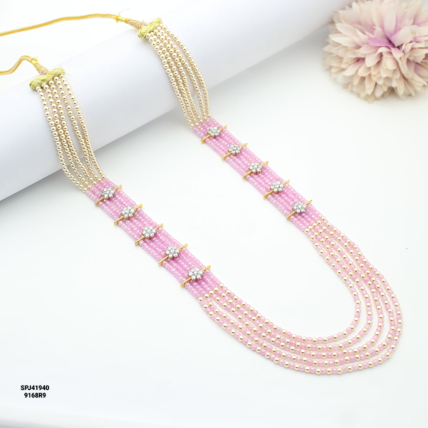 5 Lines Sugar Beads Mala Pink