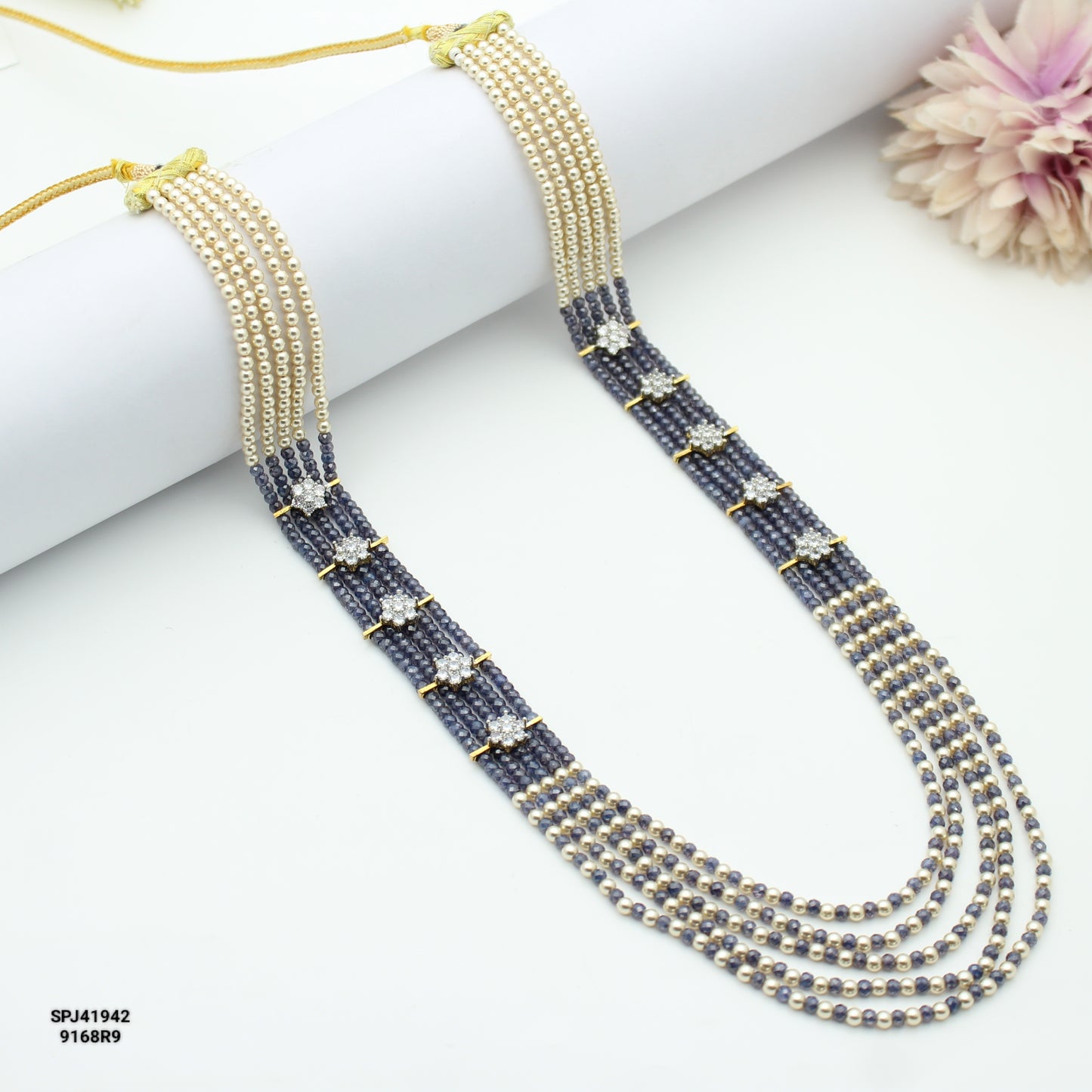 5 Lines Sugar Beads Mala Dark Blue