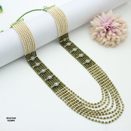 7 Lines Sugar Beads Mala Mehendi Green