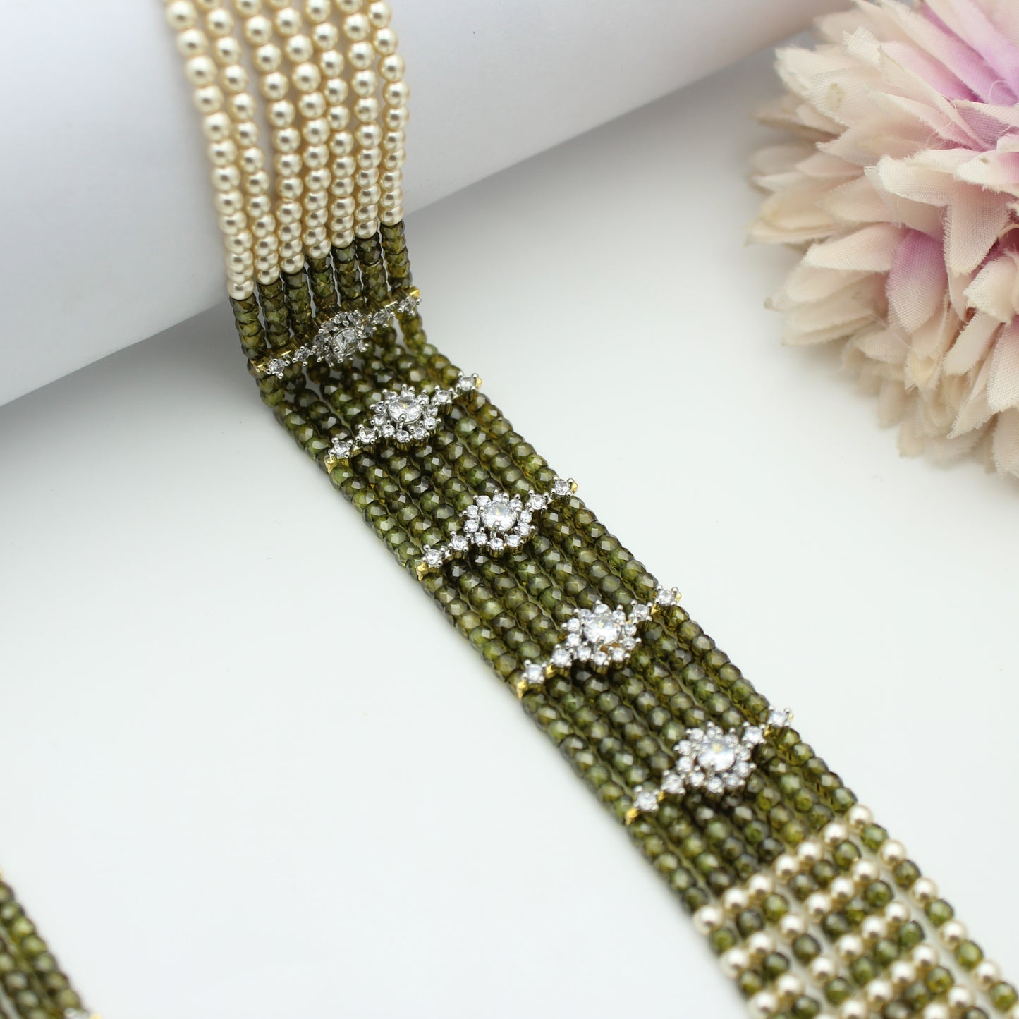 7 Lines Sugar Beads Mala Mehendi Green