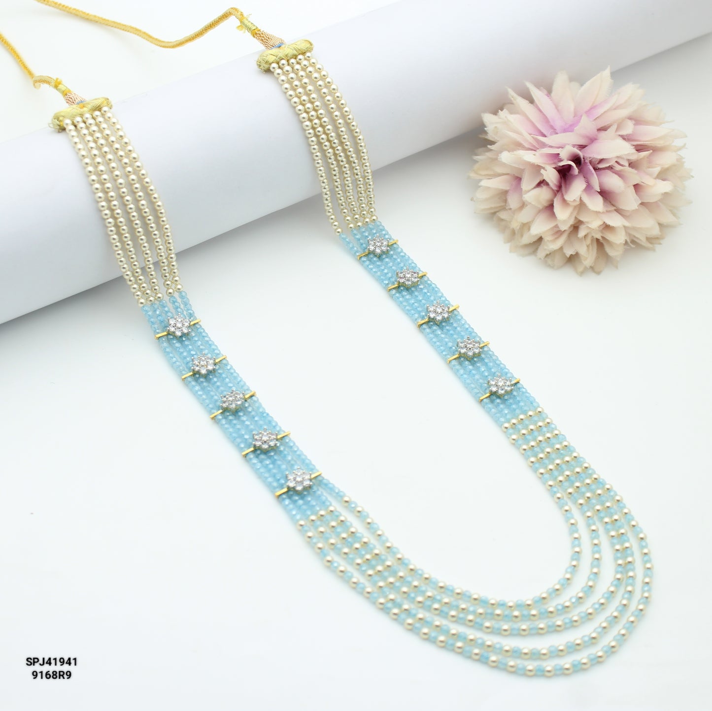 5 Lines Sugar Beads Mala Sky Blue