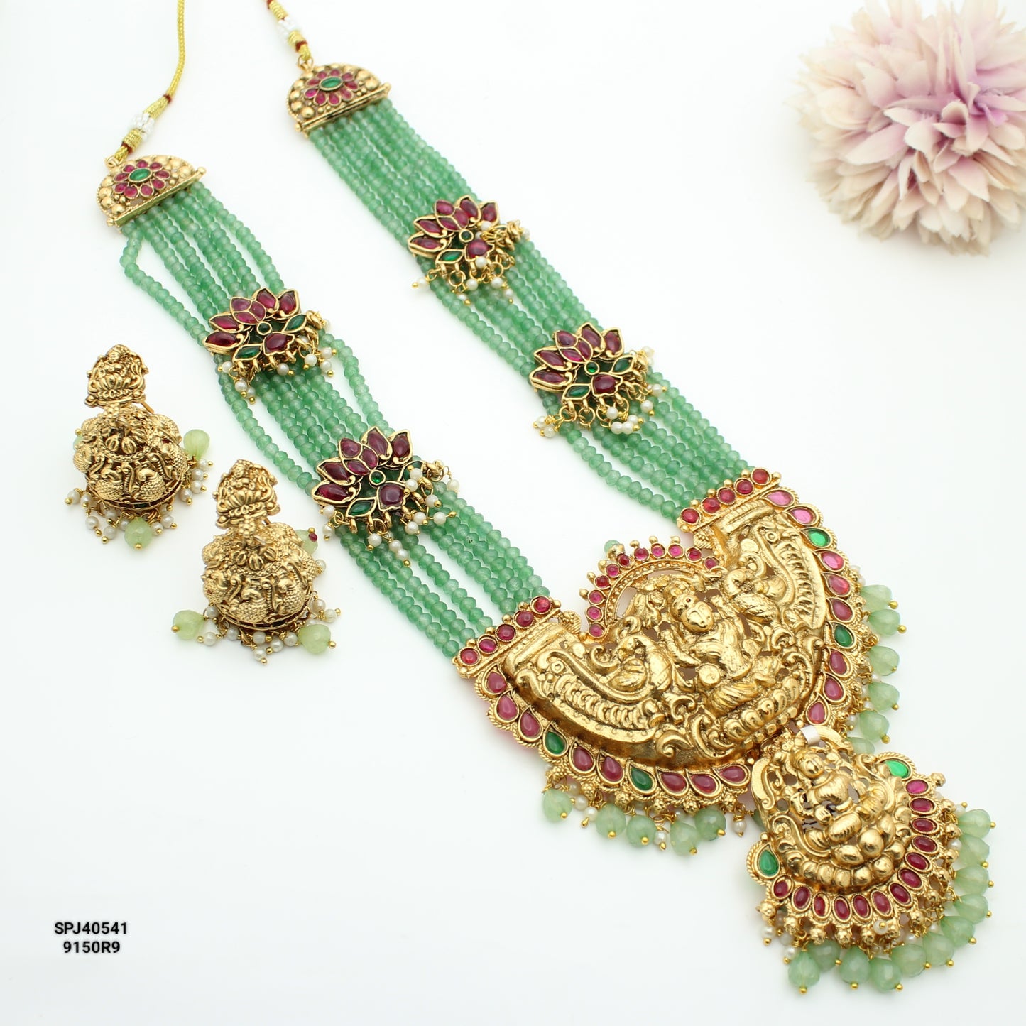 6 Lines Onex Beads Rani Haar With Lotus Pendant Set