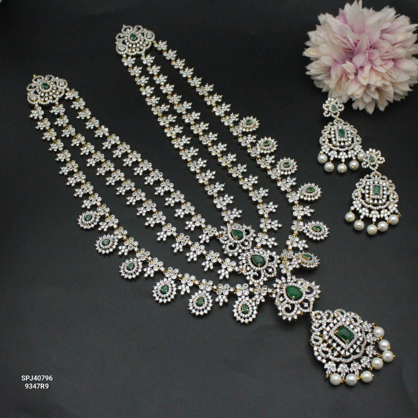 GJ 3 Layers Long Necklace Set Green