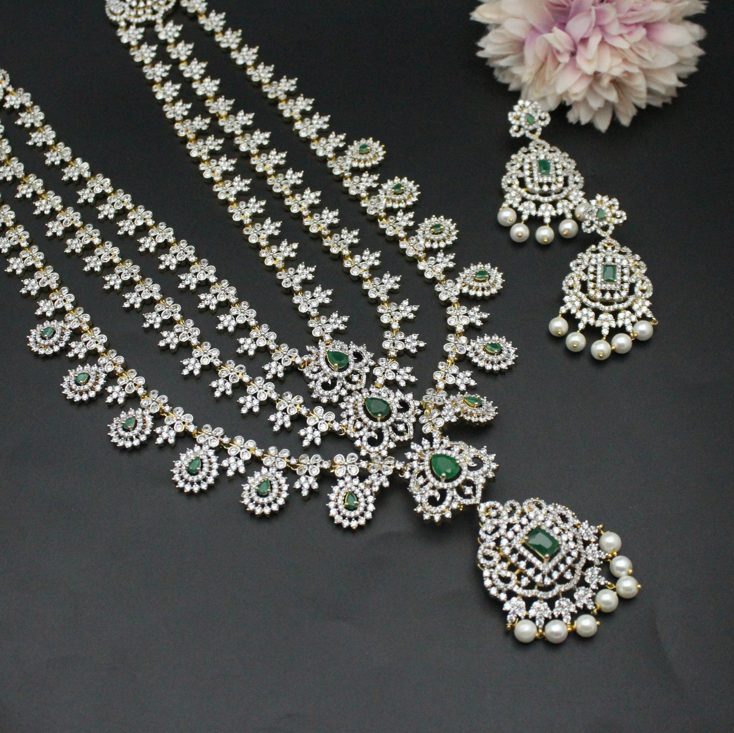 GJ 3 Layers Long Necklace Set Green