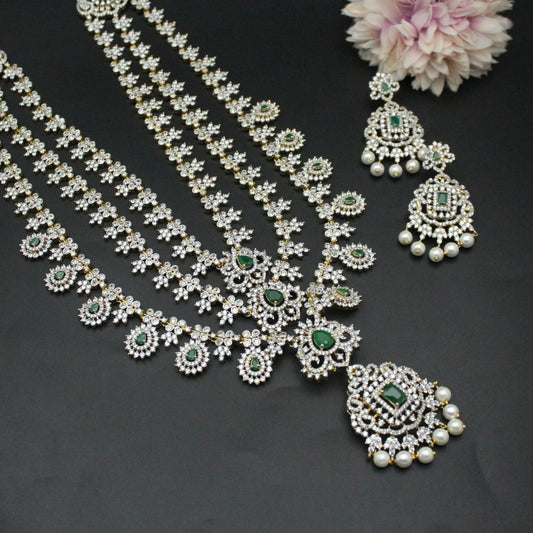 GJ 3 Layers Long Necklace Set Green