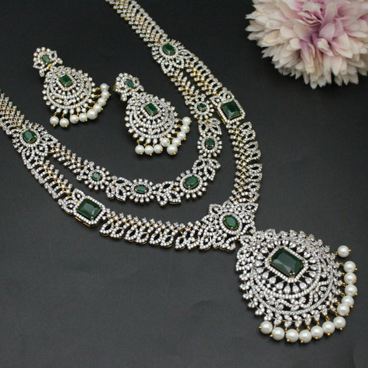 GJ Long 3 Layers Necklace Green