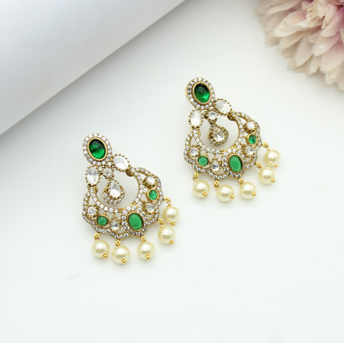 Moissanite Green Chandbali