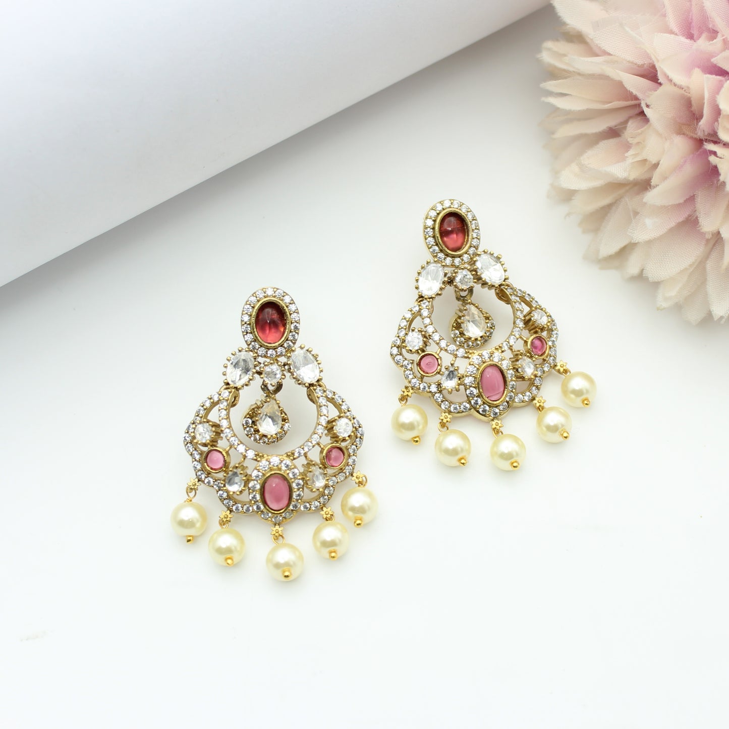 Moissanite Red Chandbali Screw Back