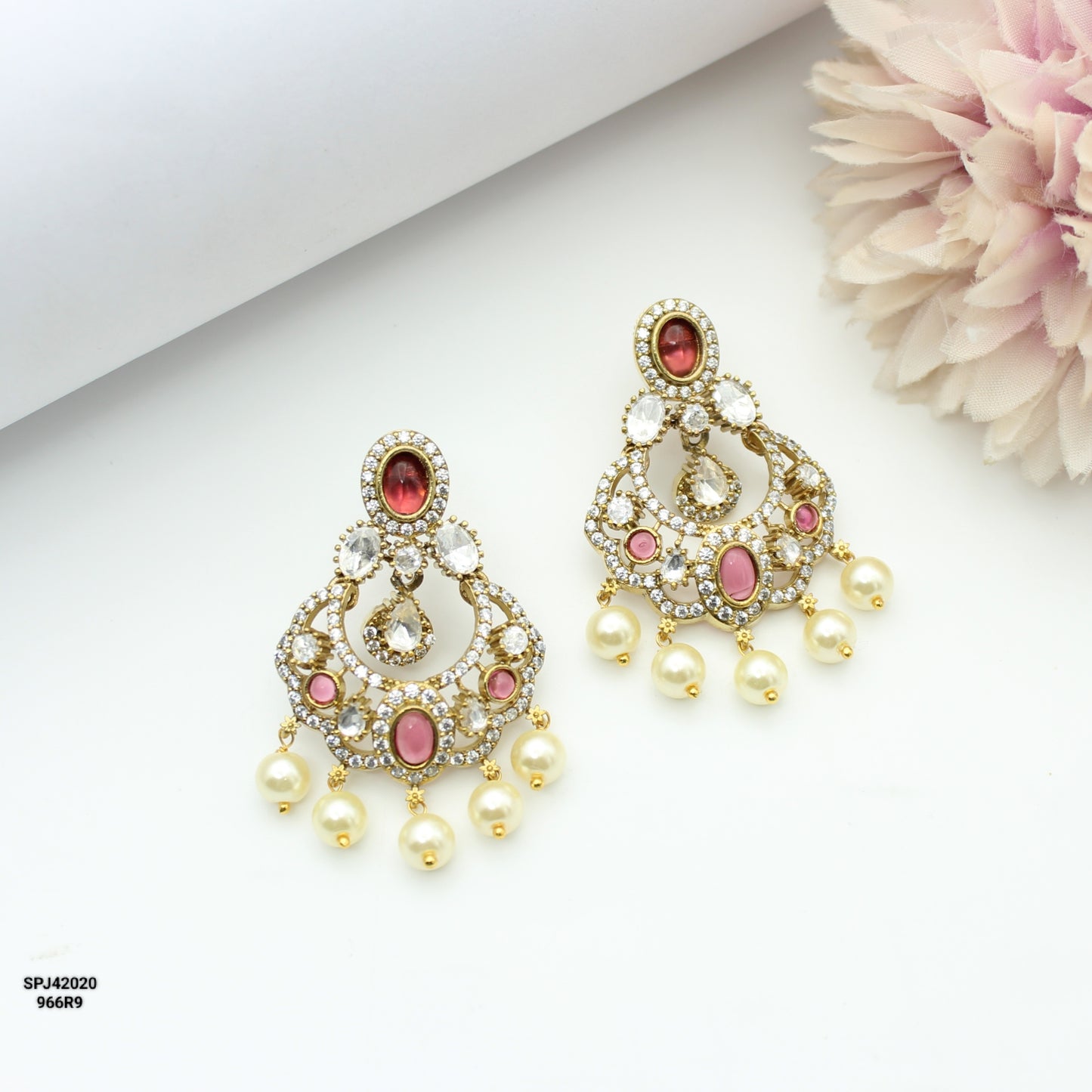 Moissanite Red Chandbali Screw Back