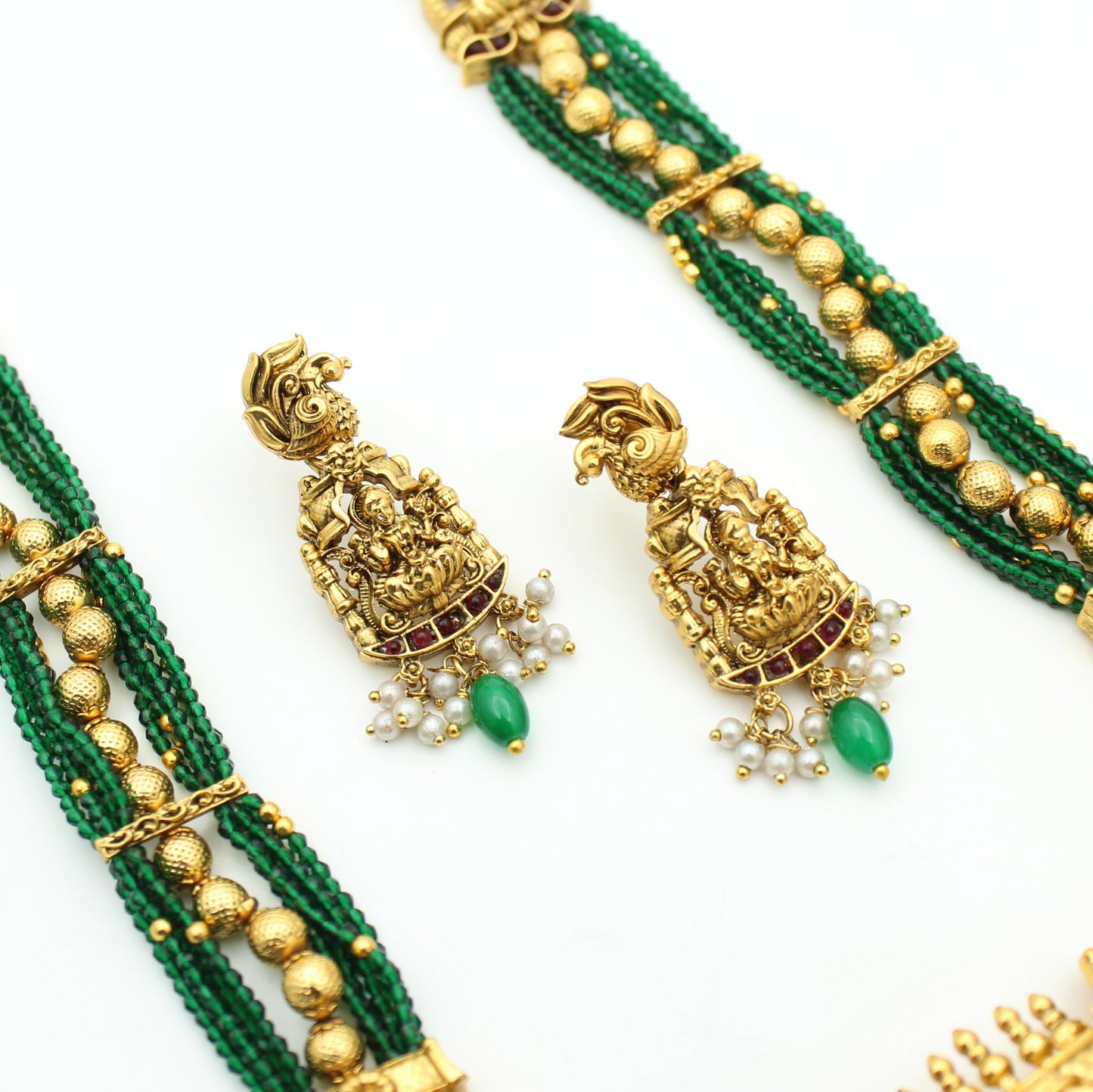 3D Nakshi Laxmi Temple Long Necklace Set With Push Back Earrings