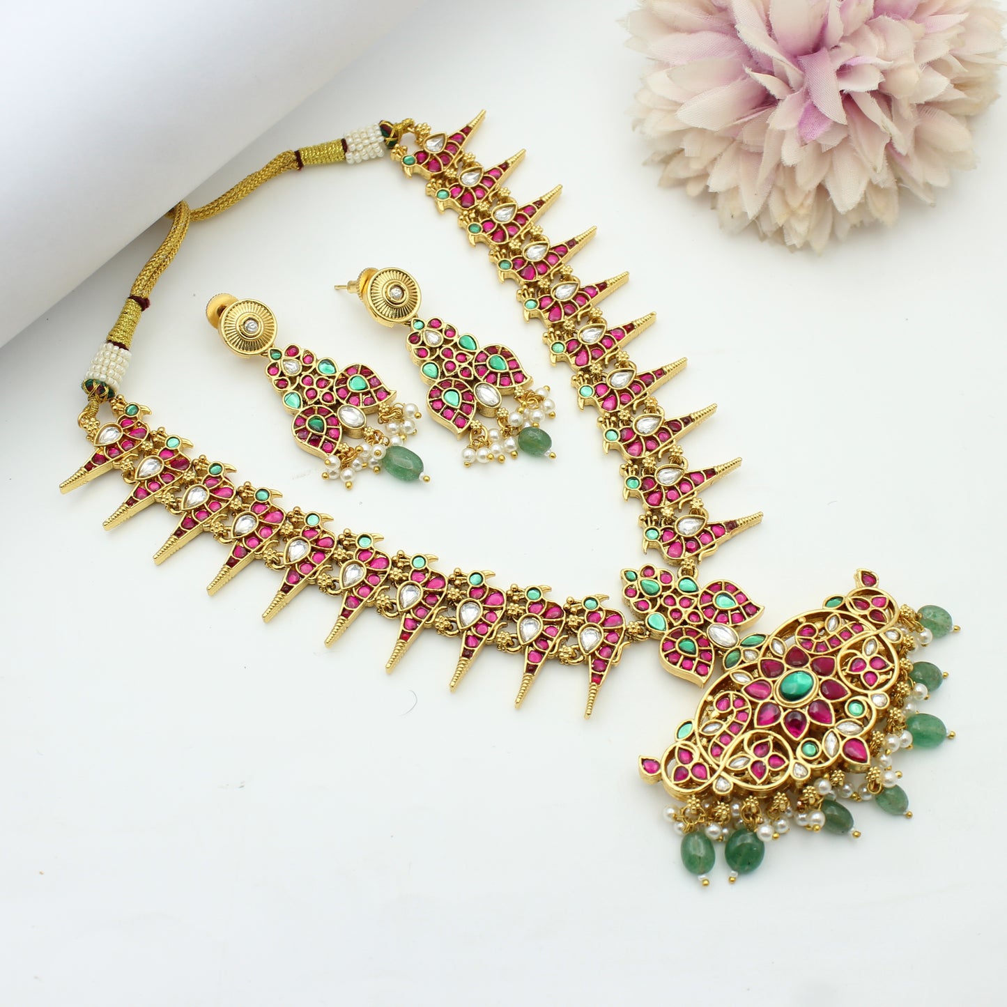 Jadau 2 In 1 Peacock Short Necklace