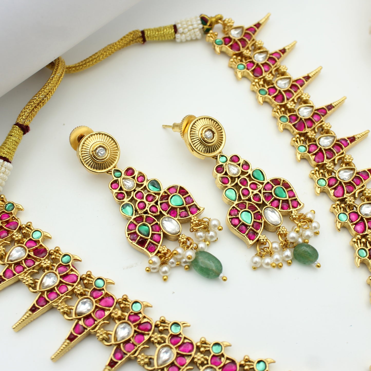 Jadau 2 In 1 Peacock Short Necklace