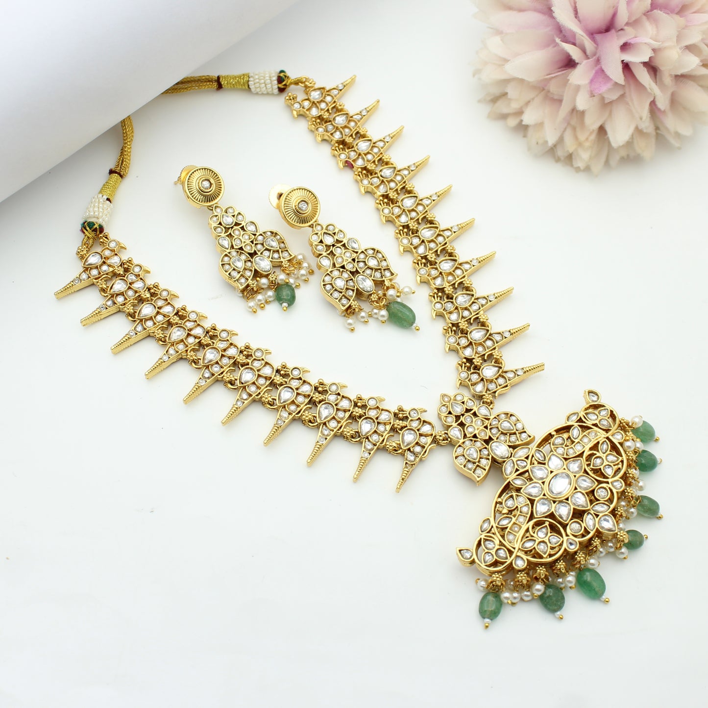Jadau 2 In 1 Peacock Short Necklace