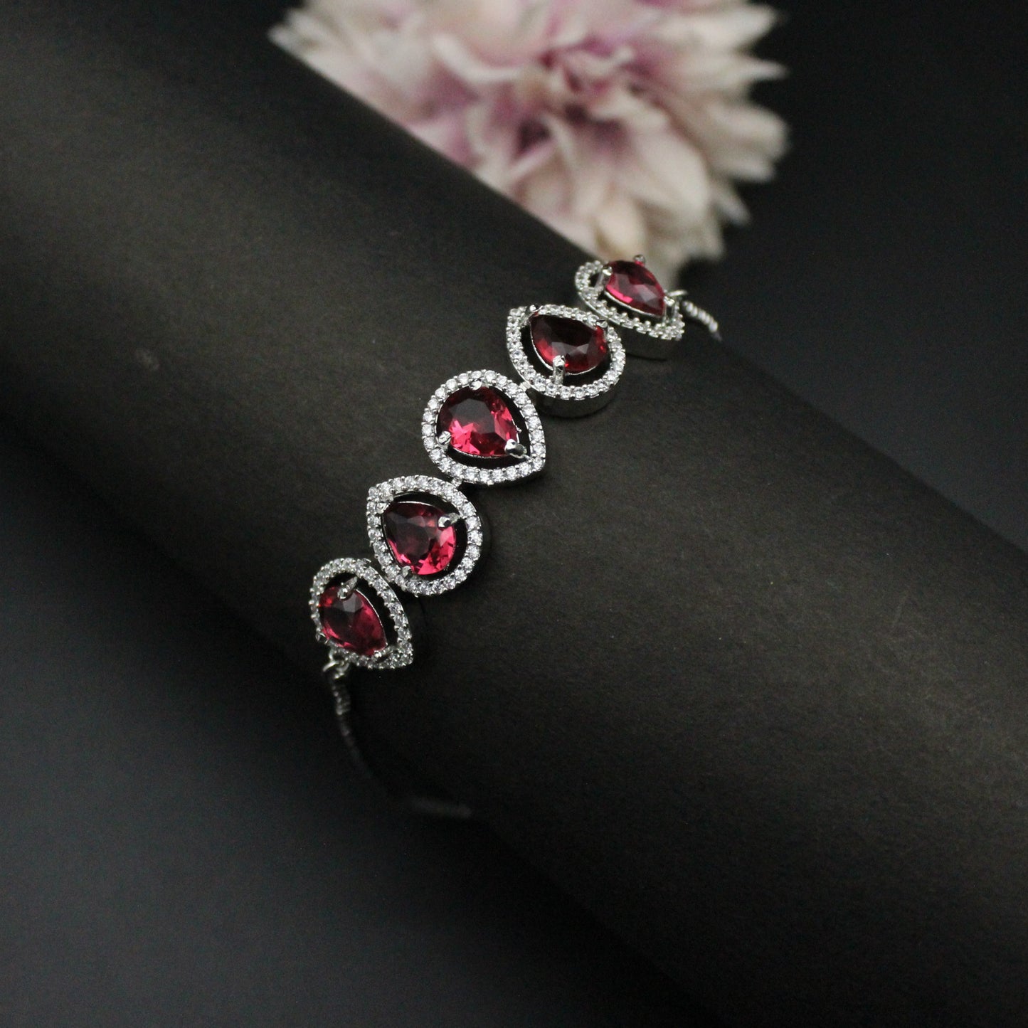 Platinum red stone chain bracelet