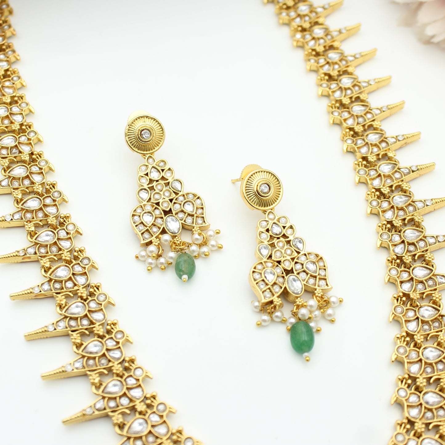 Jadau Parrot 2 In 1 Long Necklace With Push Back Earrings